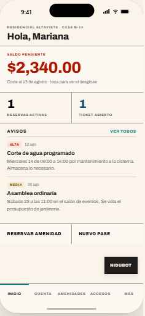 App de residentes de Nidu Living