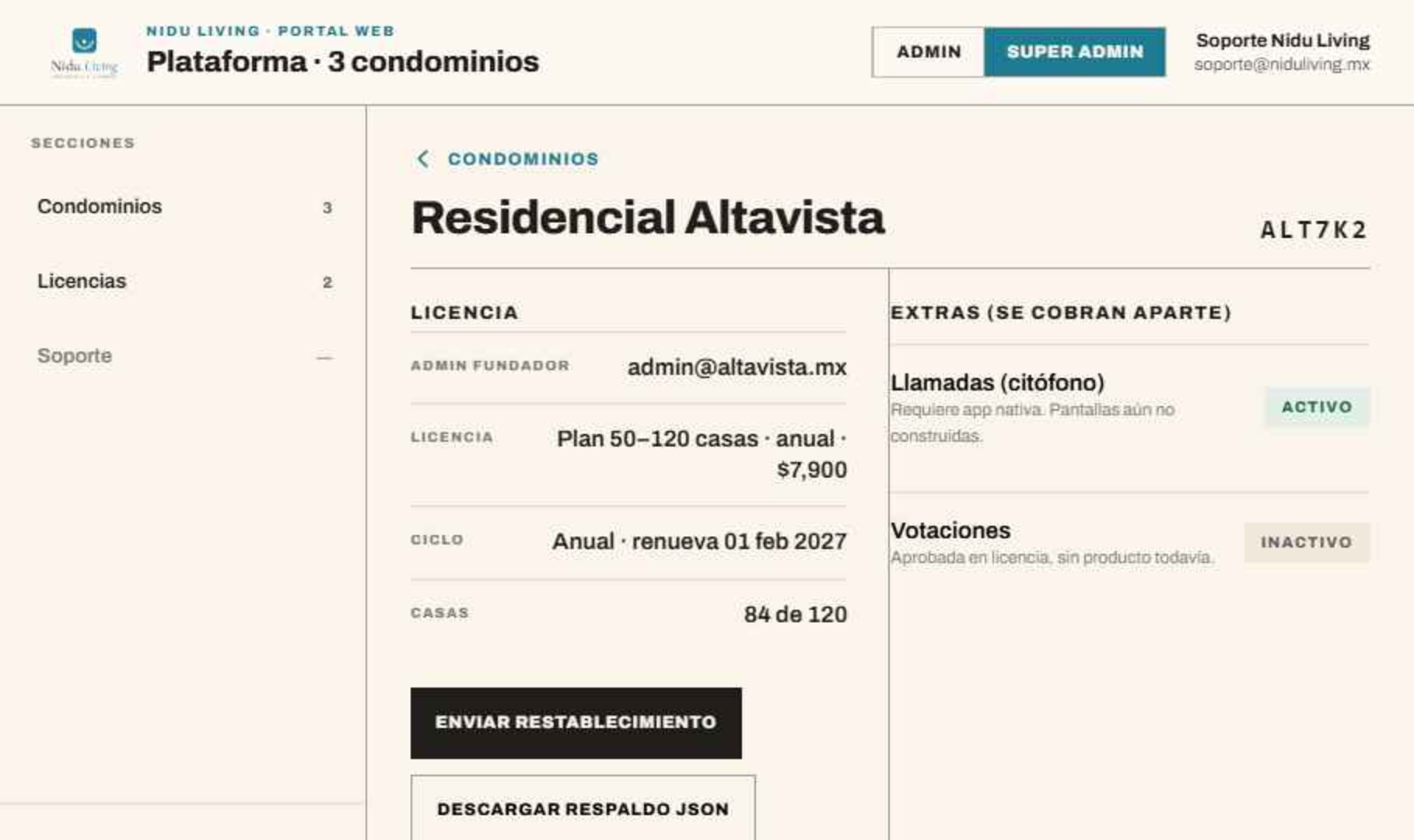 Detalle de condominio en el portal